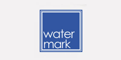 'Watermark' written in lower case white font in a blue box